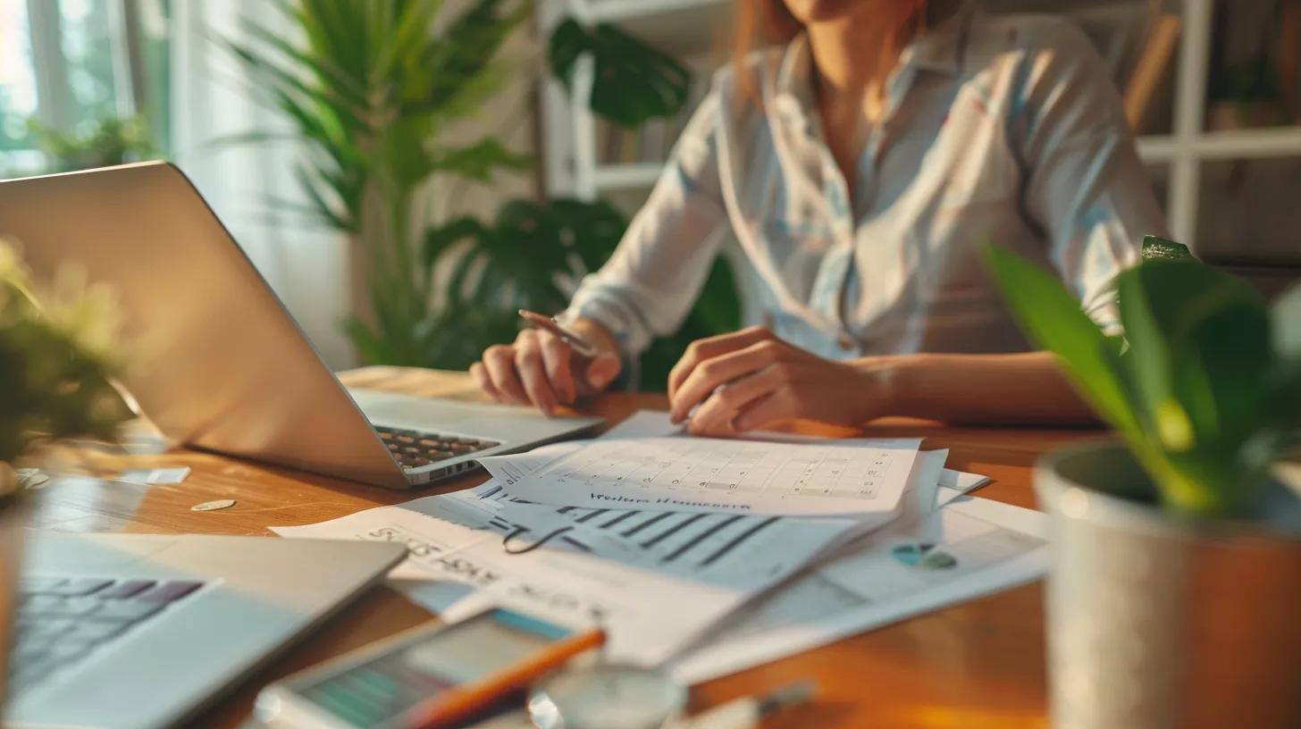 Person reviewing financial documents with a calendar and clock, emphasizing timing in RDSP withdrawals